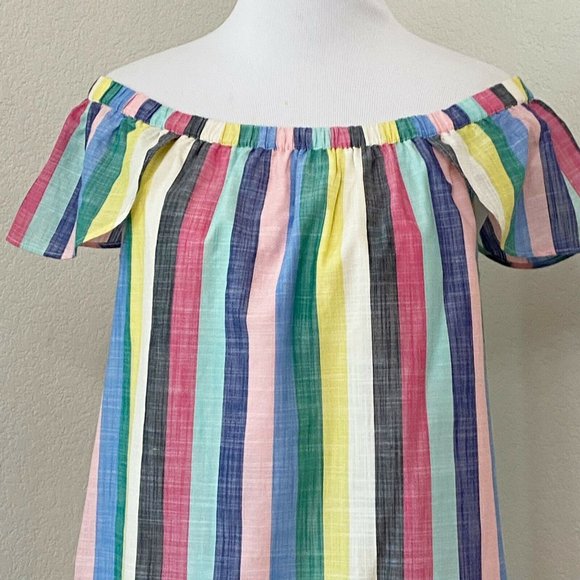 J Crew Factory Off Shoulder Striped Cotton Spring Summer Dress Size 6 - Picture 2 of 5